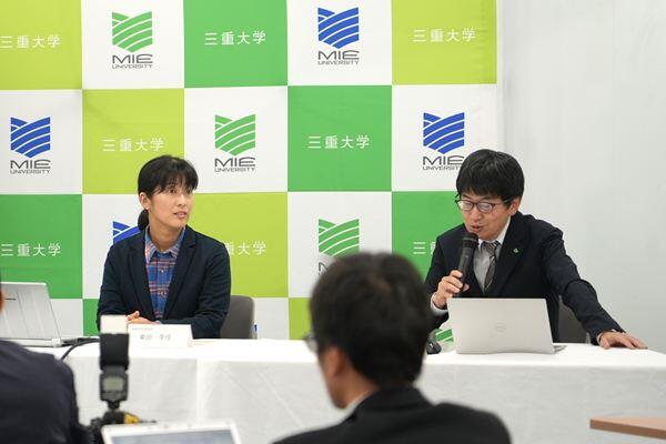 （左）栗田 季佳教育学部 准教授、（右）金子聡 理事（研究・社会連携/グローバル化担当）・副学長からの発表