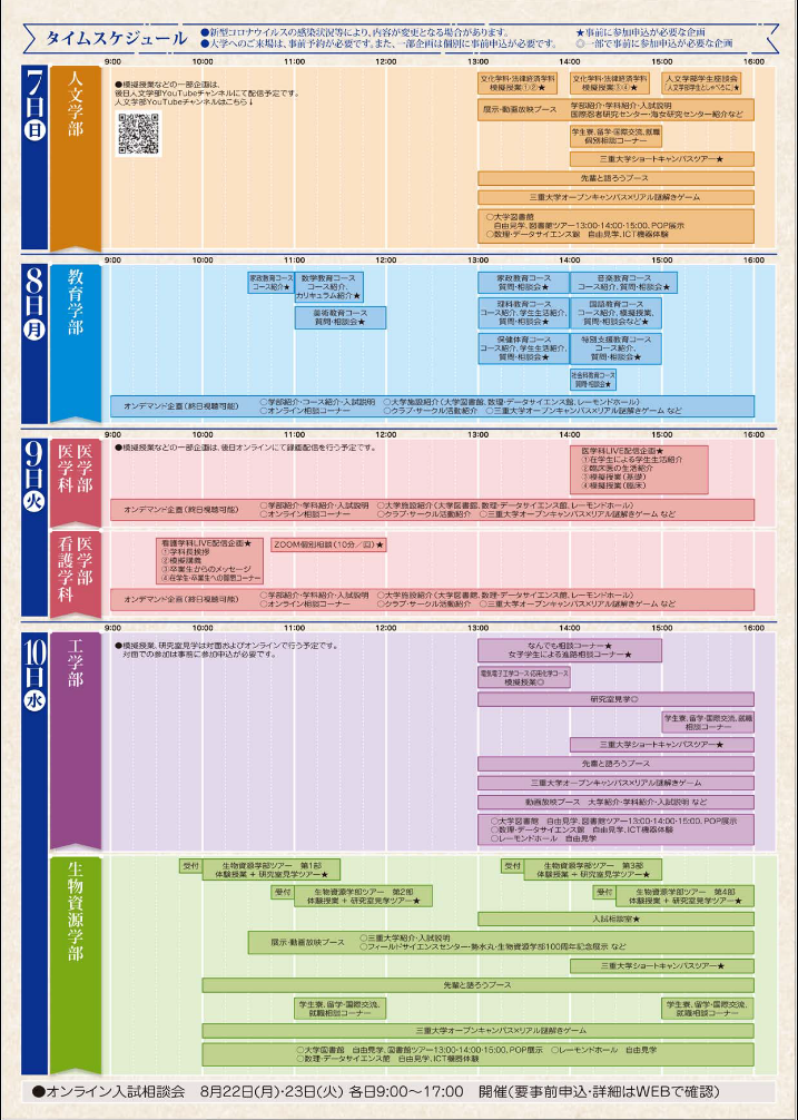 三重大学オープンキャンパス2022　チラシ裏