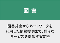 図書　図書貸出からネットワークを利用した情報提供まで、様々なサービスを提供する業務